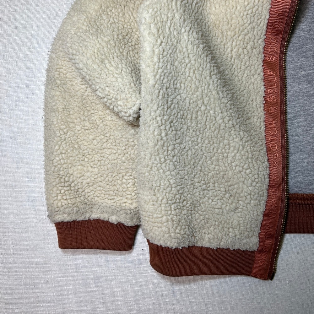 Scotch & Soda Girls Fleece Jacket Sz 8 /128 Cream Teddy Zip Up R'BELLE TAPE TRIM - Picture 7 of 11